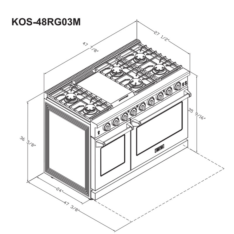 KOSTCH 48" Gas Range with 6 Burners & 1 Griddle Cooktop, Double 4.6 & 2